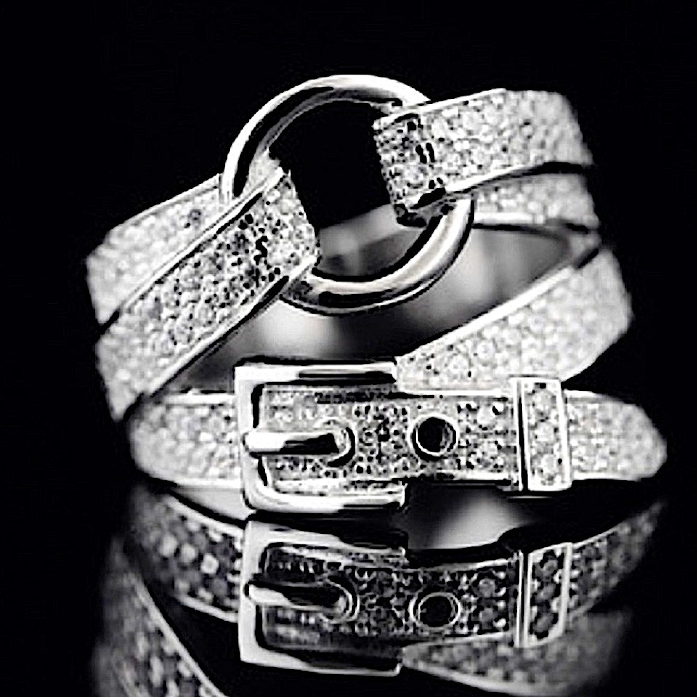 STERLING SILVER BUCKLE ZIRCON RING - Picture 2 of 14